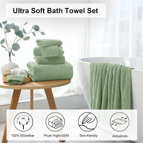 8 Set-2 Sheets,2 Towels,4 Washcloths-600GSM Oliven Piece Green Family Bath Towel Oversized Bath Towel Hand Soft Highly