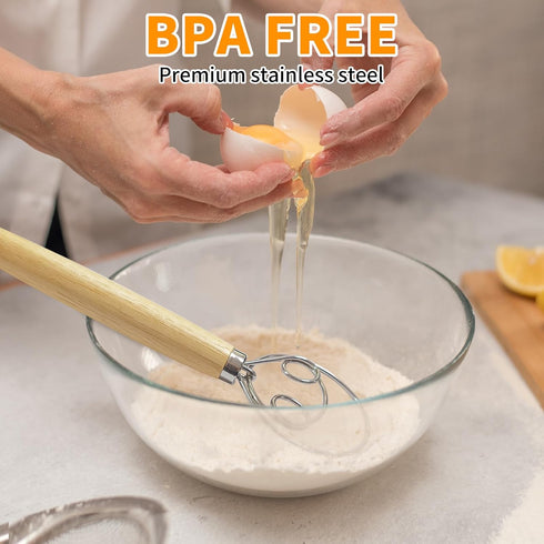 ALLTOP Danish Dough Whisk, Ultimate Dutch Mixer Hand Utensil with Stainless Steel Dough Hook for Bread