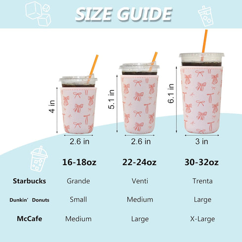 Xumbtvs 3 Pack Reusable Iced Coffee Sleeves - Insulator Neoprene Sleeve for Cold Beverages, Fashion Patterned Iced