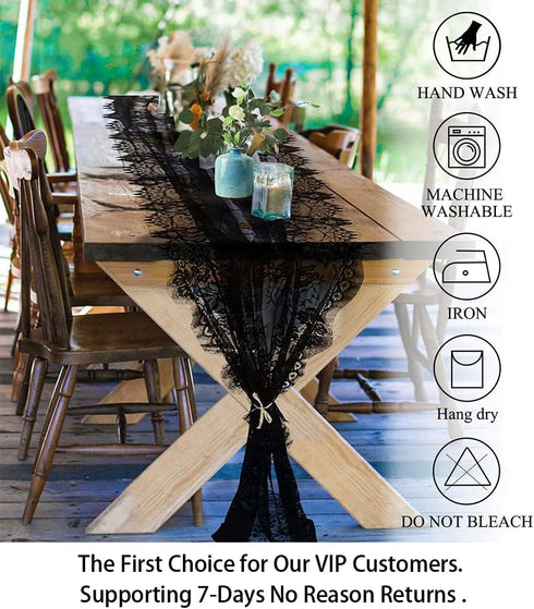 ShinyBeauty Black Lace Table Runner - 30x120 Inch Vintage Floral Lace Table Cloth for Weddings, Thanksgiving, Rustic