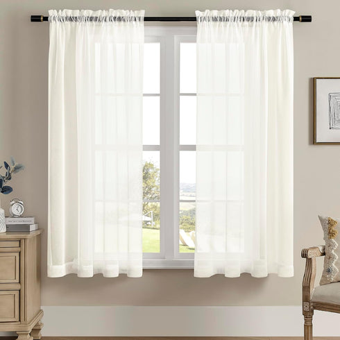 MYSTIC-HOME White Sheer Curtain Panels 72 Inch Length, Light Filtering Drapes for Living Room, 2 Panels, 52" Wx72" L