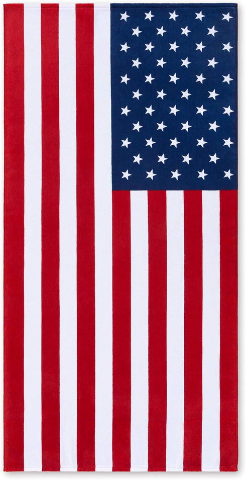 American Flag Beach Towel 30 x 60 inch (76 x 152 cm) - USA Patriot 100% Cotton Velour Terry
