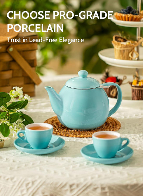 27ounce, Sweese Teapot, Porcelain Tea Pot with Stainless Steel Infuser, Blooming & Loose Leaf Teapot - Turquoise
