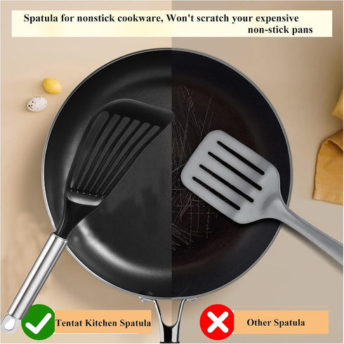 2pcs Tenta Kitchen Nonstick Cookware, Thin Slotted Egg Spatula Turner, Flexible Nylon
