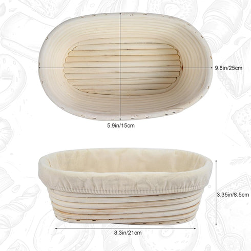 BACCZZY 3Pcs 10 inch Banneton Bread Proofing Basket, Oval Banneton Basket,Sourdough Proofing Basket,Bread Bowl Handmade