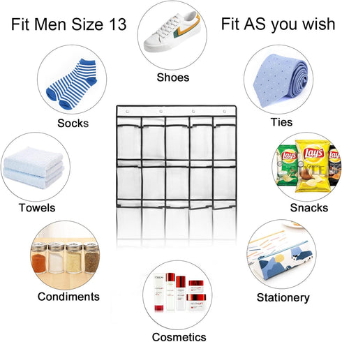 1 Pack 35 Breathable Mesh Pockets Large Hanging Shoe Organizer Over The Door Shoe Rack for Closet Storage, White