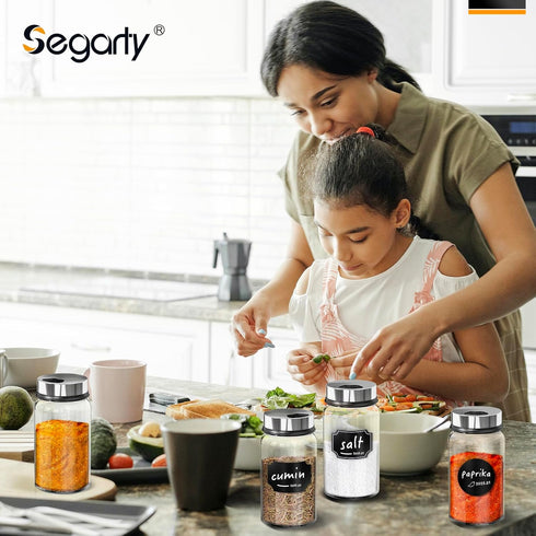 6 Pack 6 oz Set 136 1 1 Segarty Glass Spice Jars with Shaker Lid, Empty Spice Jar with Labels, Seasoning Containers