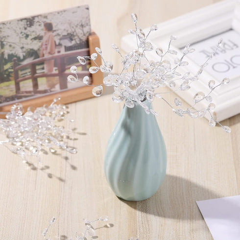 Kisangel White Artificial Flowers, 50Pcs Stem with Crystal Acrylic Bead Drop for Wedding Party Decoration