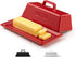 Kook Ceramic Butter Dish with Lid, Red Butter Keeper for Countertop, Holds 1 Stick, Microwave and Dishwasher Safe