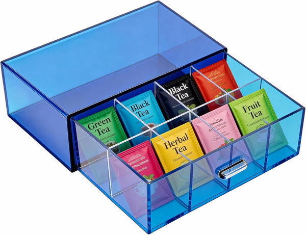 HappyDino Acrylic Tea Bag Organizer and Storage Box Stackable Tea Bag Holder with
