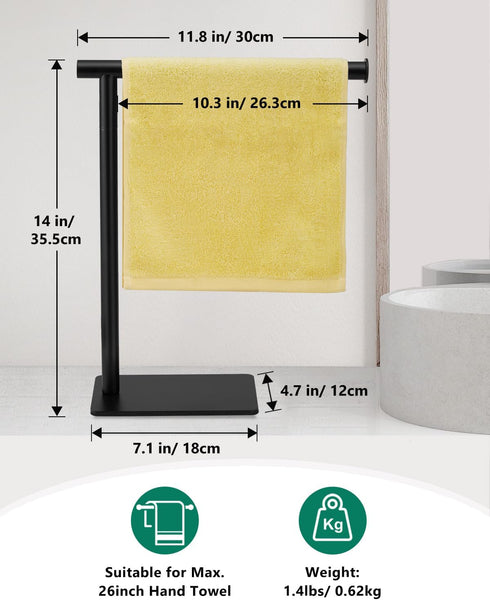 Hand Towel Holder Stand, DECLUTTR Stainless Steel Towel Rack for Bathroom Countertop, Black Free Standing Design