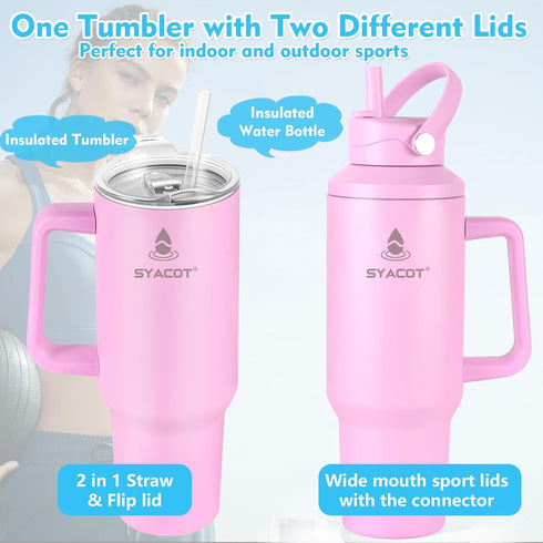 40 oz 40 oz 2 Tumbler with Handle and Straw or Convert to Insulated Water Bottle Fits in Cup Holder. Stainless Steel