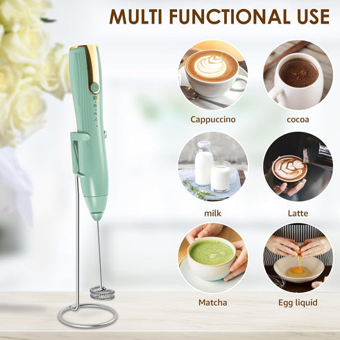 Powerful Handheld Milk Frother - Rechargeable Electric Foam Maker, Whisk Drink Mixer for Latte, Cappuccino, Matcha