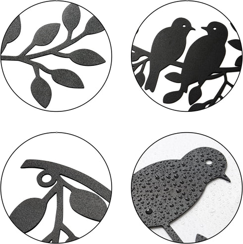 LOMOHOO Metal Birds Wall Decor Art - 6 Birds on Vine Olive Branch Iron Sculptures for Indoor Outdoor Decoration