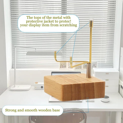 4 Pcs Rock Display Stand with Wooden Base, Adjustable Metal Arm Easel for Crystal Display, Small Rock Collection,
