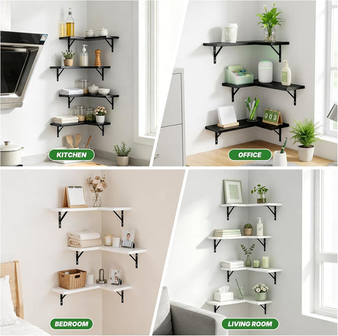 Set 3) NATURE'S SOURCE Corner Floating Shelves, Corner Shelf Wall Mounted, Shelves for Room Wall, Home Decor Living