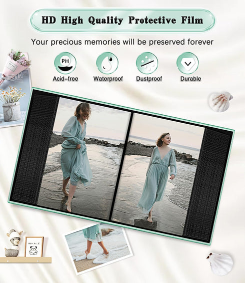 Photo Album for 4x6 Photos, Linen Cover Slide-in Book Holds 100 Photos with 50 Black Pages (Turquoise)