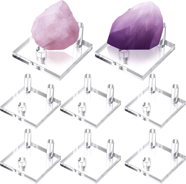 Weysat 8 Pcs Rock Display Stand with 3 Pegs, Clear Acrylic Mineral Holder for Coral Geodes and Collectibles