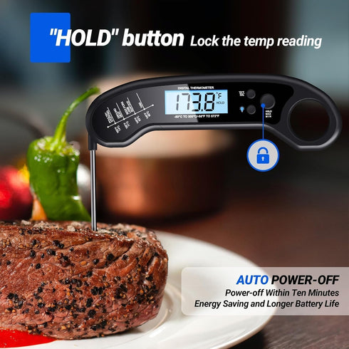 Digital Instant Read Meat Thermometer - Waterproof Food Thermometer for Grill, BBQ, Turkey, Candy, and Liquids
