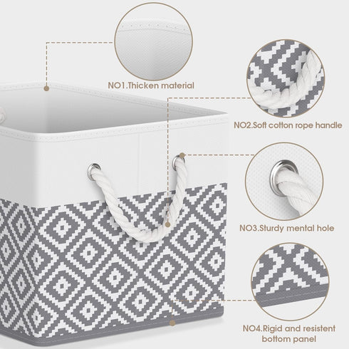 Storage Bins, 2-Pack Large Collapsible Storage Box with Rope Handles for Organizing Books and Clothes (White & Grey)