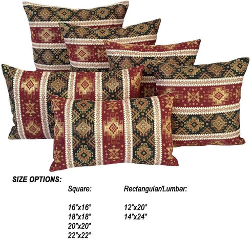 Kilim Throw Pillow Covers, Burgundy Red and Green, 14 x 24 Inches Decorative Lumbar Pillows for Boho Room Decor