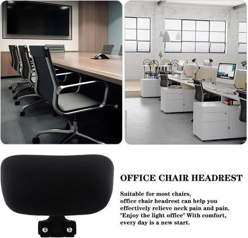 Black Mesh Office Chair Headrest Attachment, Adjustable Height Angle Head Support Cushion for Ergonomic Office Chair