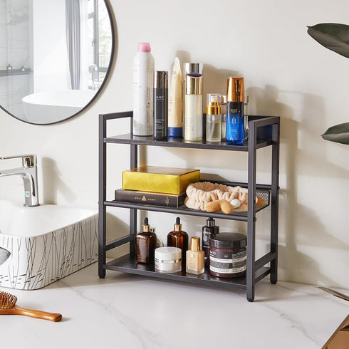 IBUYKE 3-Tier Spice Rack Industrial Counter Shelf, Desktop Storage Organizer Standing Seasoning Rack for Kitchen,