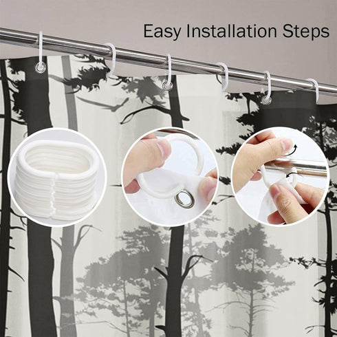 Decorative Shower Curtain, Silhouette of Pine Forest Family Deer and Birds, Brown 72"x78" Waterproof Bathroom Set with