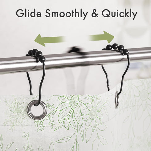 Amazer Matte Black Shower Curtain Rings - Set of 12, Rust-Resistant Metal Hooks for Bathroom Shower Rod