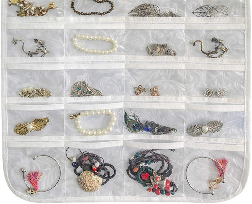Hanging Jewelry Organizer, 80 Pocket Accessories Organizer for Holding Jewelries (White-Embossed)