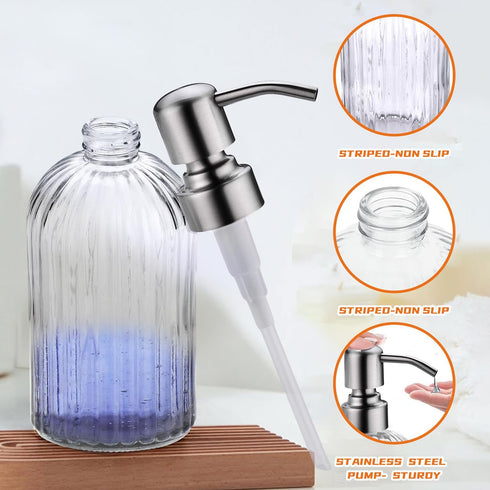 Glass Soap Dispensers for Kitchen and Bathroom - 16oz Heavy Glass Bottle with Stainless Steel Brushed Nickel Pump