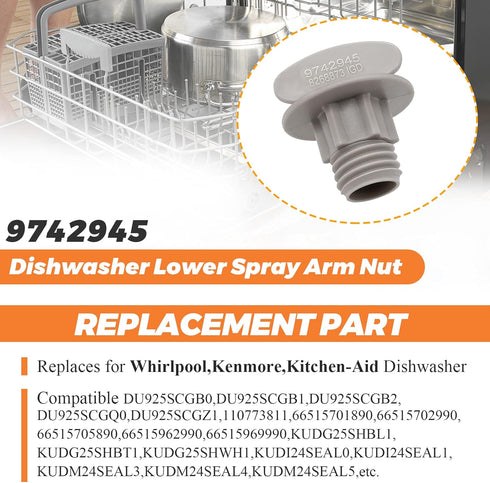 Dishwasher Lower Spray Arm Retainer Nut 9742945 for Whirlpool Kenmore Kitchen-Aid Dishwasher - Replace WP9742945