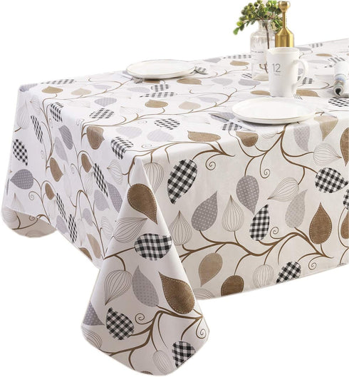 Heavy Duty Vinyl Tablecloth with Flannel Backing, Waterproof Oil-Proof Plastic Table Cover for Indoor/Outdoor (Leaves,