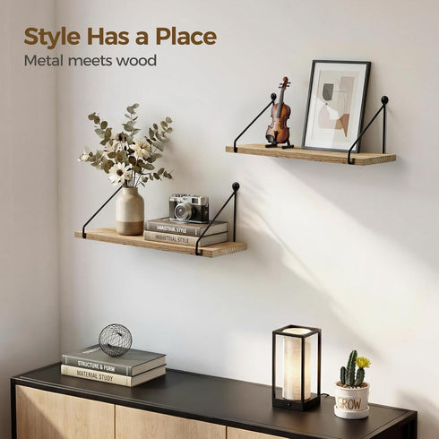 Set 2 Afuly Floating Wall Shelves Rustic Wall Mounted Hanging Shelf Farmhouse Wall Bookshelf for Bathroom Kitchen