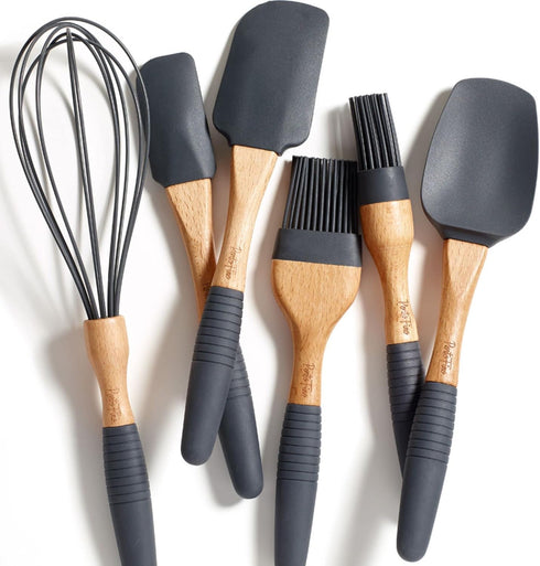6 Pieces Baking Utensils Set - Dark Grey Silicone Spatula Set, 3 Spatulas, 2 Pastry Brushes, 1 Whisk - Gift for Women
