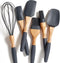 6 Pieces Baking Utensils Set - Dark Grey Silicone Spatula Set, 3 Spatulas, 2 Pastry Brushes, 1 Whisk - Gift for Women