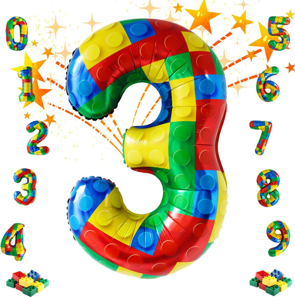 Lmuwecno 32 Inch Stackable Block Number 3 Balloon Colorful Brick Building Themed Big