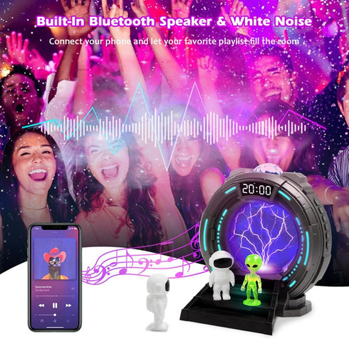 Northern Lights Projector, Galaxy Projector with Plasma Ball, White Noise Machine, Bluetooth Speaker, Timer Alarm