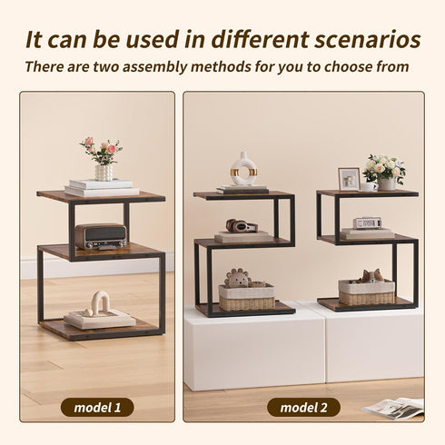 3 S-Shaped Side Table Tier, Minimalist Nightstand for Small Spaces with Open Storage, Narrow End Table for Living Room