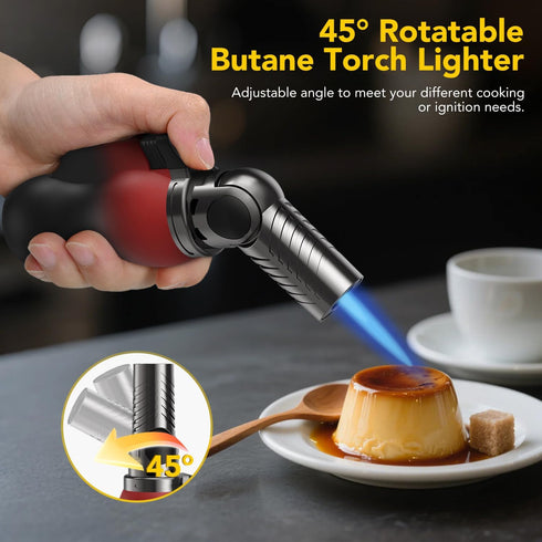 TBTeek Torch Lighter, Portable Kitchen Torch with 45° Rotatable Head, Adjustable Flame, Refillable Butane Torch Lighter