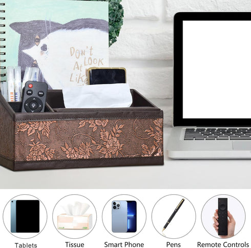 Marte Vanci Leather Tissue Box Cover, Multifunctional Tissue Holder with Remote Control Caddy for Desk, Nightstand