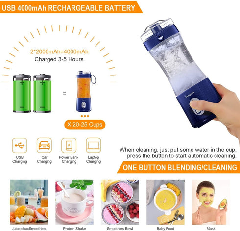 Portable Blender, Vaeqozva USB Rechargeable Smoothie Cup with Straws, Mini Mixer for Home, Sport, Office, Camping -