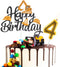 FUNCANDLE Construction Themed Birthday Candles Set,Yellow White Stripes Number 4 Candle with Construction