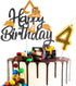 FUNCANDLE Construction Themed Birthday Candles Set,Yellow White Stripes Number 4 Candle with Construction