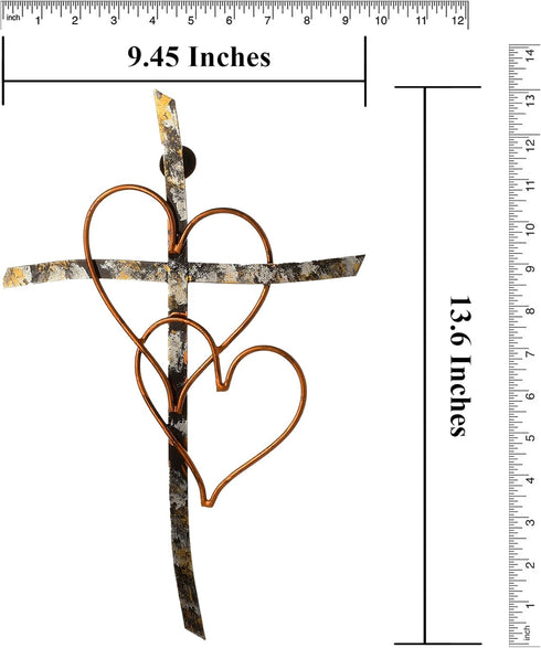 RELY+ Entwined Hearts Wall Cross, Metal 13 X 9 Inch, Entangled Heart Iron Wall Decor Gift for Living Room
