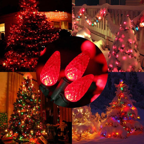C5 100 33ft 120V Set Brizled Upgraded Faceted LED Red Christmas Lights, LED Christmas tree Lights, UL Certified