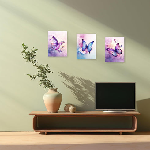 3 12x16inchx3P (30x40cmx3P)) ARTZGX Piece Purple Butterfly Canvas Wall Art Butterfly Pictures Wall Decor Watercolor