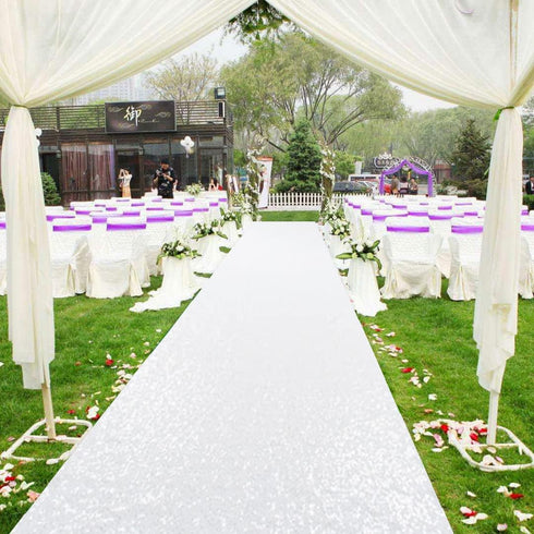 AMZLOKAE Aisle Runners for Weddings - White 2FTx15FT Sequin Aisle Runner, Rustic Outdoor Rug Runner for Ceremony
