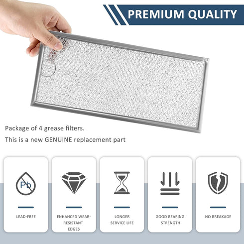 4 Pack Microwave Grease Filter - Compatible with Whirlpool and GE Microwaves, Approx 13" x 6" by AMI PARTS