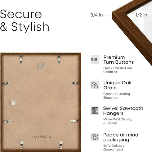11x18 11 18 8.5 11 5x7 Set 1 Homeforia Brown Diploma Frame with Photo, High End Oak x Certificate Wood Frame with Mat x